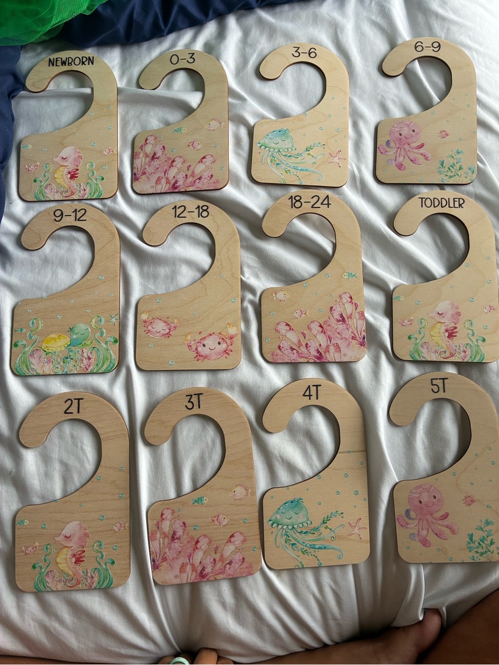 12 Newborn- Toddler Ocean Theme Wooden Hanging Closet Dividers